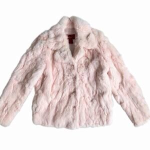 Paris Blues Outerwear Pink Rabbit Fur Satin Lined Jacket Coat Women’s S